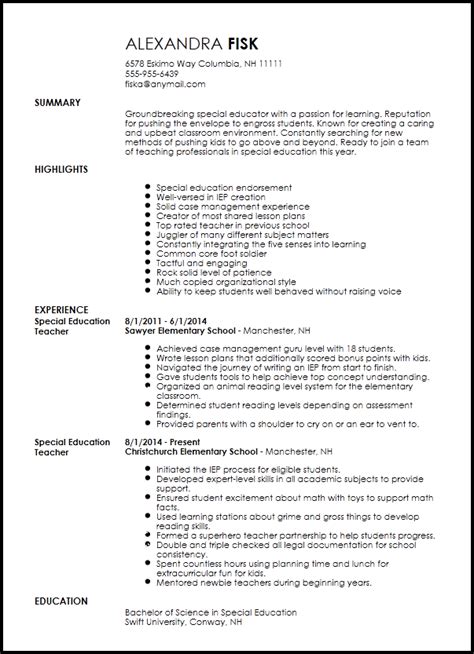 Free Special Education Teacher Resume Example Resume Now