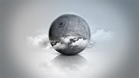 Gray Planet Wallpaper Digital Art Sphere Reflection Clouds Hd