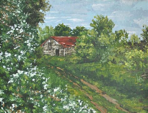 Overgrown Painting Of My Grandfathers Childhood Farm Acrylic On