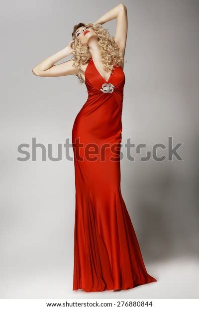 Seductive Shapely Woman Red Dress Posing Stock Photo 276880844