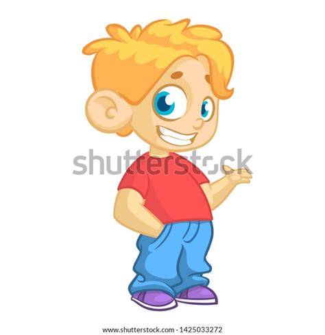 Cute Blonde Boy Waving Smiling Cartoon Stock Illustration 1425033272