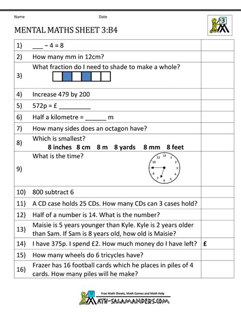 (2016) > все домашние работы к умк english 3 кузовлева в.п. Mental Maths Year 3 Worksheets