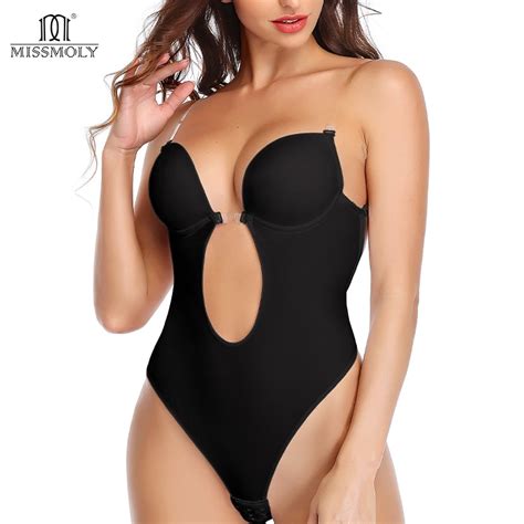 Women Sexy Deep V Neck Bodysuits Fajas Miss Moly Backless U Plunge Thong Shapers Shapewear Clear