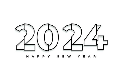 Happy New Year 2024 Modern Black Hand Drawn Outline Typography Text