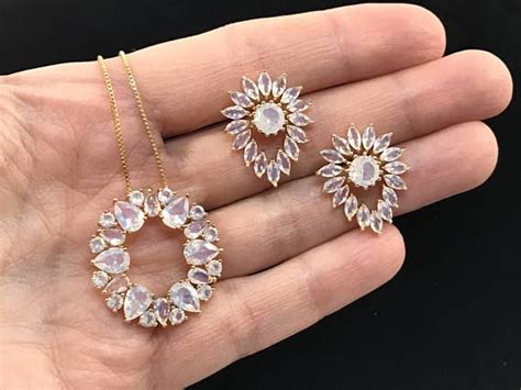 Moonstone In K Gold Filled Earrings And Pendant Necklace Set