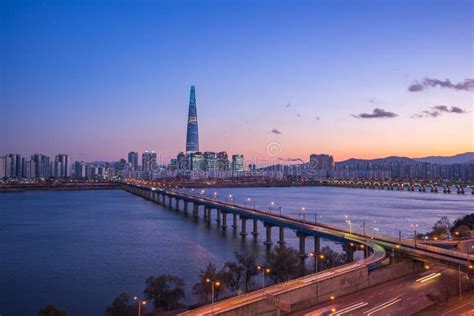 Seoul City Skyline With View Of Han River In South Korea Stock Image