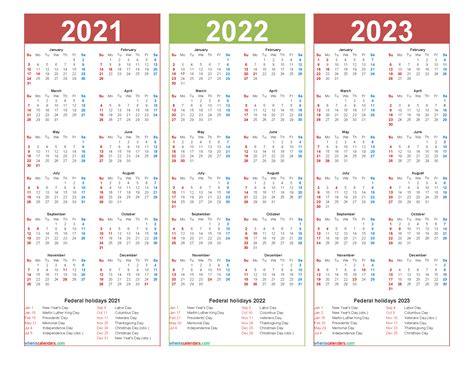 Printable 2021 2022 And 2023 Calendar With Holidays Word Pdf