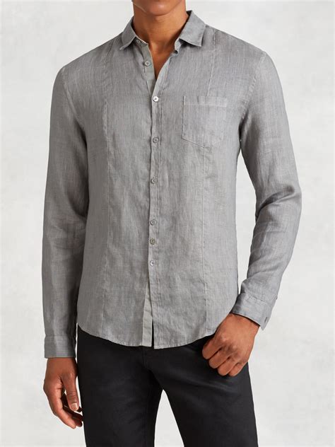 John Varvatos Linen Shirt In Carbon Grey Gray For Men Lyst