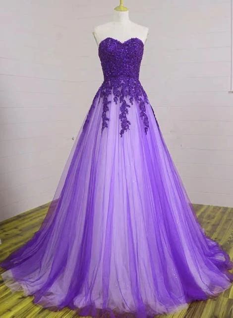 Beautiful Sweetheart Purple Tulle Ball Gowns Evening Gowns Prom Dres