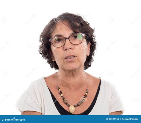 Portrait Of Middle Aged Brunette Woman With Eyeglasses Stock Image