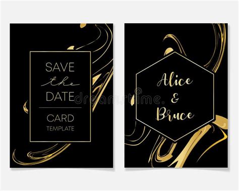 Wedding Invitation Card Design With Golden Frames And Marble Texture