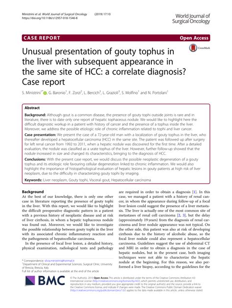 Pdf Unusual Presentation Of Gouty Tophus In The Liver With Subsequent