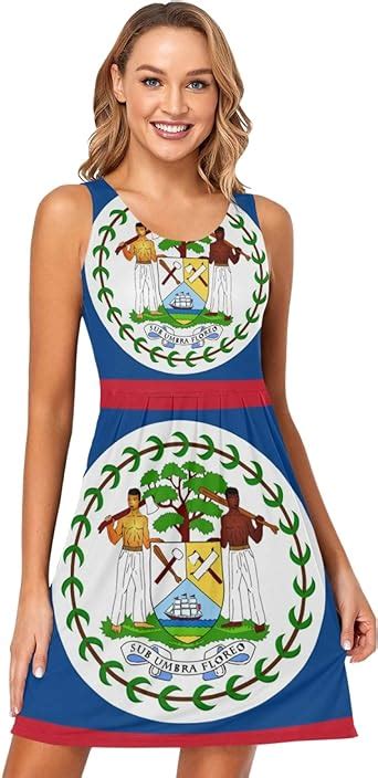 Vnurnrn Belize Flag Womens Sundress Casual Sleeveless Short Dress