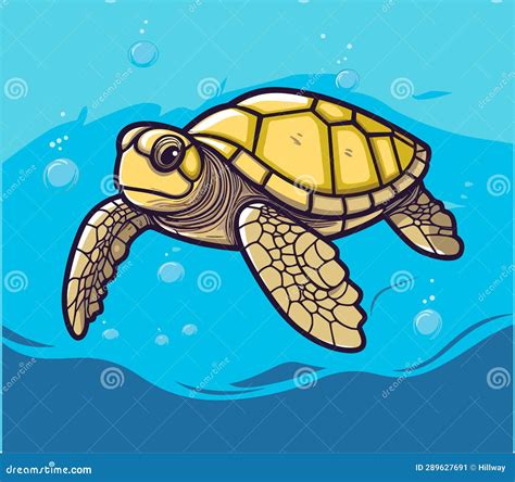 Sea Turtle Turquoise Oceanlife Cartoon Vector Art Stock Illustration
