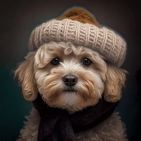 Premium Photo A Dog Wearing A Hat And Scarf That Says The Word On It