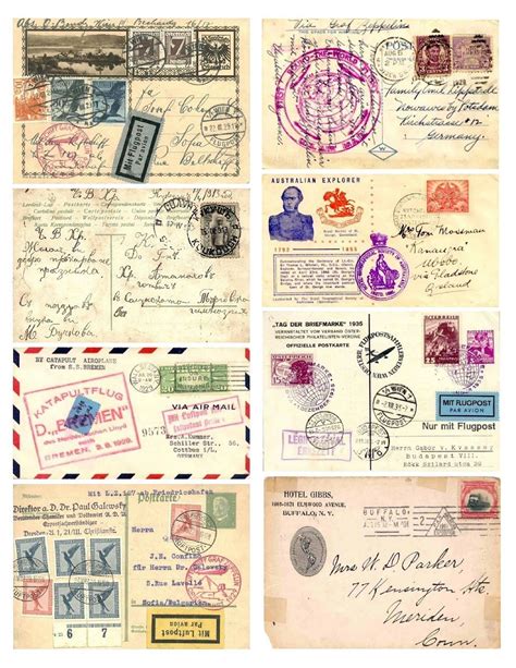 Digital Download Ephemera Collage Blue Vintage Post Stamps Printable
