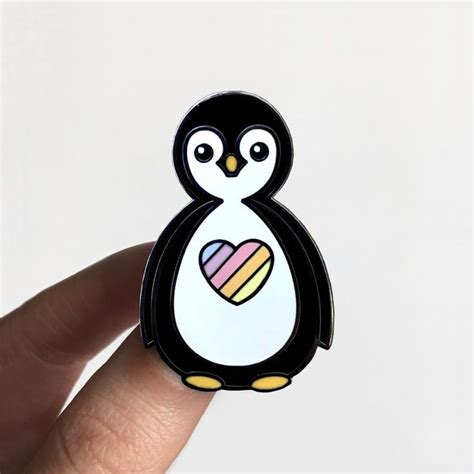 Penguin Enamel Pin Cute Ts For Friends Rainbow Heart Etsy Cute