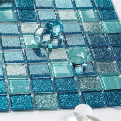 Crystal Glass Backsplash Kitchen Tile Blue Glass Mosaic Design Mirrored