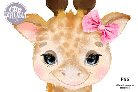 Cute Baby Girl Giraffe With Pink Bow Png Graphic By Clipartem
