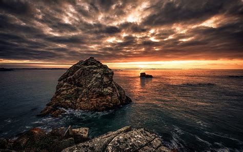 Stones Coast Rock Sea Sunset Wave Hd Wallpaper Peakpx