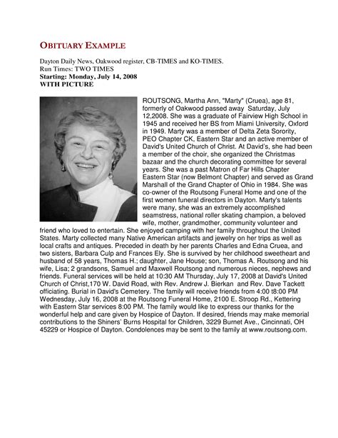 Newspaper Obituary Sample | Templates at ...