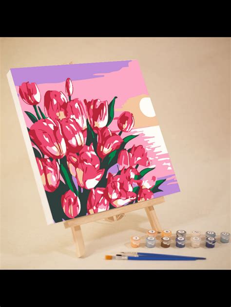 1pc Diy Flower Themed Digital Oil Painting Kit With High Gloss Pigments
