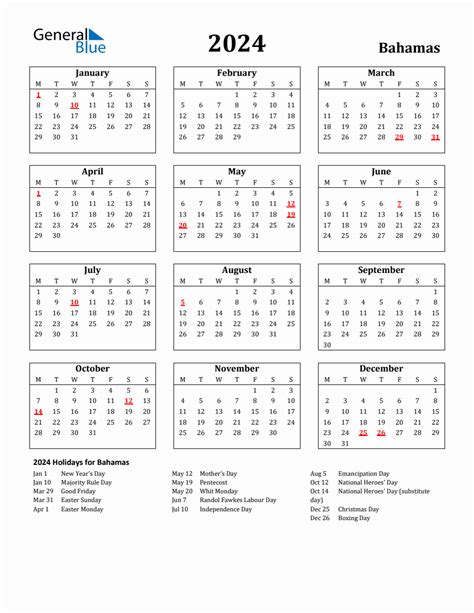 Free Printable 2024 Bahamas Holiday Calendar