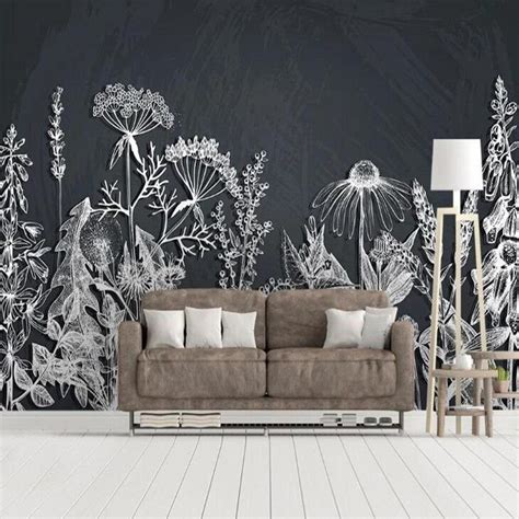 Custom Wallpaper Mural Nordic Style Black And White Plant Bvm Home
