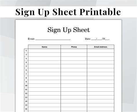 Editable Sign Up Sheet Printable Event Sign Up Sheet Sign Up Etsy