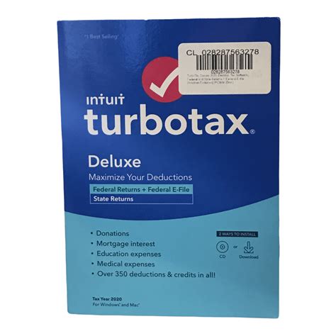 TurboTax Deluxe 2020 Federal And State Returns Federal E File PC Mac