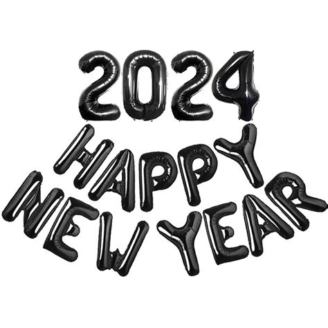 Buy Black Happy New Year 2024 Balloons 16 Inch 2024 Foil Number