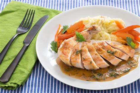 Pan Roasted Chicken With Mashed Potatoes And Maple Glazed Carrots