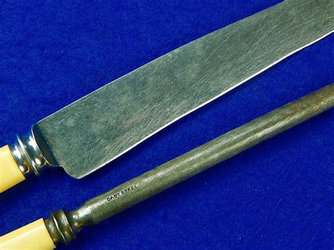 Old Vintage English British Sheffield Set Of Kitchen Chefs Knife And Sh