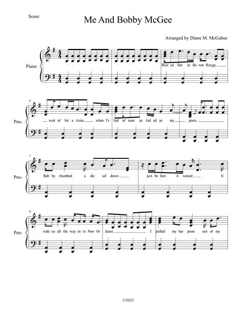 Me And Bobby Mcgee Arr Arranged By Diane M Mcgahee Sheet Music Janis Joplin Piano And Vocal