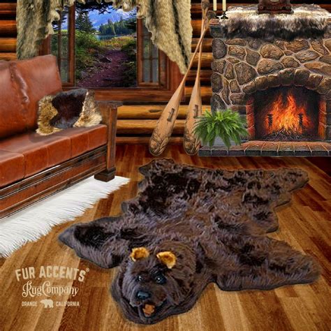 fur accents faux fur bear skin rug brown log cabin fake taxidermy ebay