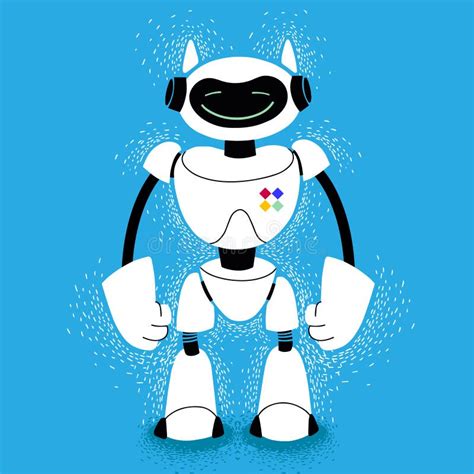 Cute Friendly Robot Electronic Bot Friend On Blue Background Cartoon