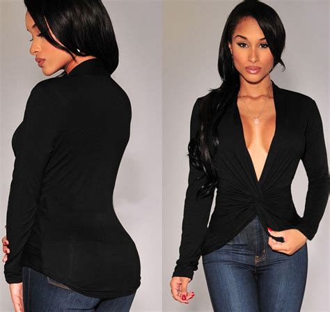 2015 Women And Big Girls Long Sleeve V Neck Top Shirt Fashion Pleated Style Club Sexy T Shirts