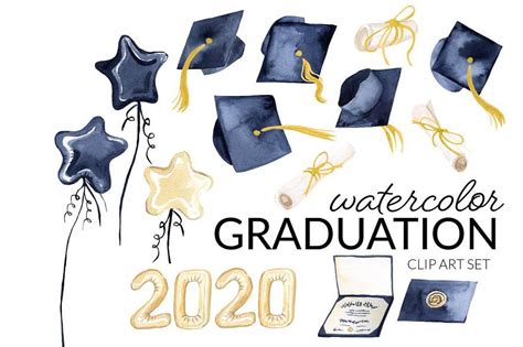 Watercolor Graduation Clipart In 2022 Graduation Clip Art Watercolor