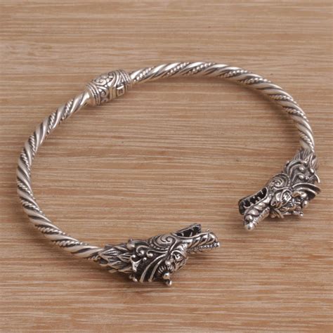 Unicef Market Dragon Themed Sterling Silver Cuff Bracelet From Bali