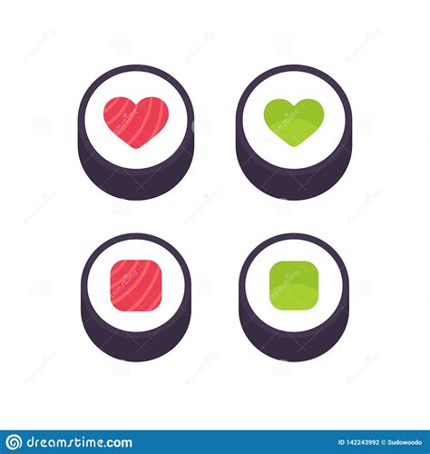 Sushi Rolls With Heart Shape Stock Vector Illustration Of Geometric