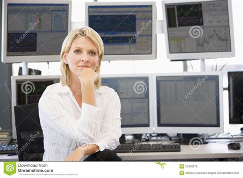 Portrait Of Stock Trader In Front Of Computer Stock Image - Image: 10400375