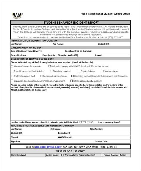 Behavior Incident Report Template 19 Free Pdf Format Download