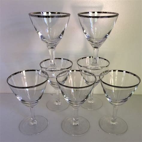 vintage french crystal platinum rim cocktail glasses set of 7 chairish