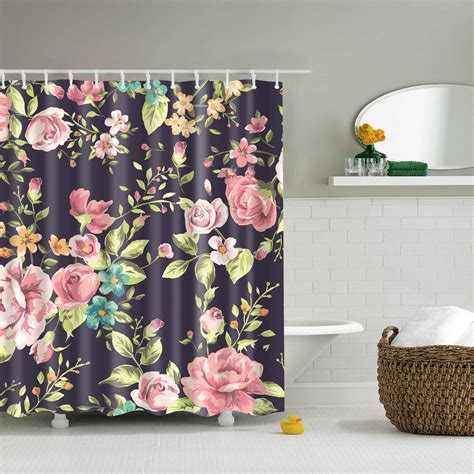 Blue floral curtains are very beautiful and can decorate your living room. Pink Rose Shower Curtain, Black Backdrop Watercolor Pink ...