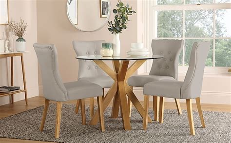 Hatton Round Dining Table And 4 Bewley Chairs Glass And Natural Oak