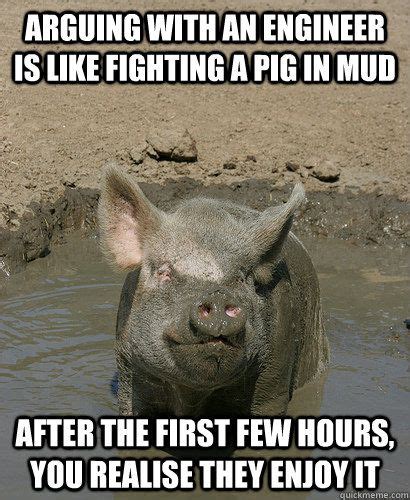 Hands Up All Those Who Work With Engineers Pig Pig In Mud Animals