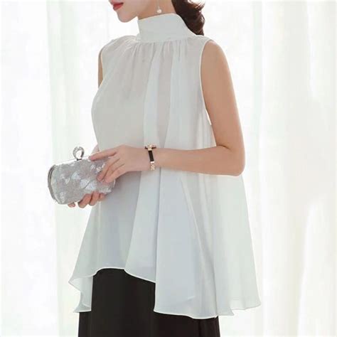 2020 korean japanese style white black blouse chic new women s elegant turtleneck swing chiffon