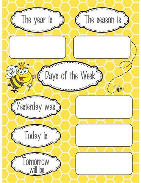 Bees Theme Classroom Decor Calendar Set Contents 2 Jpegs For