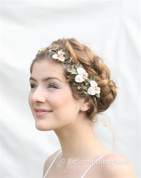woodland wedding hair wreath with vintage velvet pansies wedding hair accessory flower festival