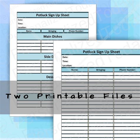 Pdf Printable Potluck Sign Up Sheets For Potluck Picnic Etsy Sign